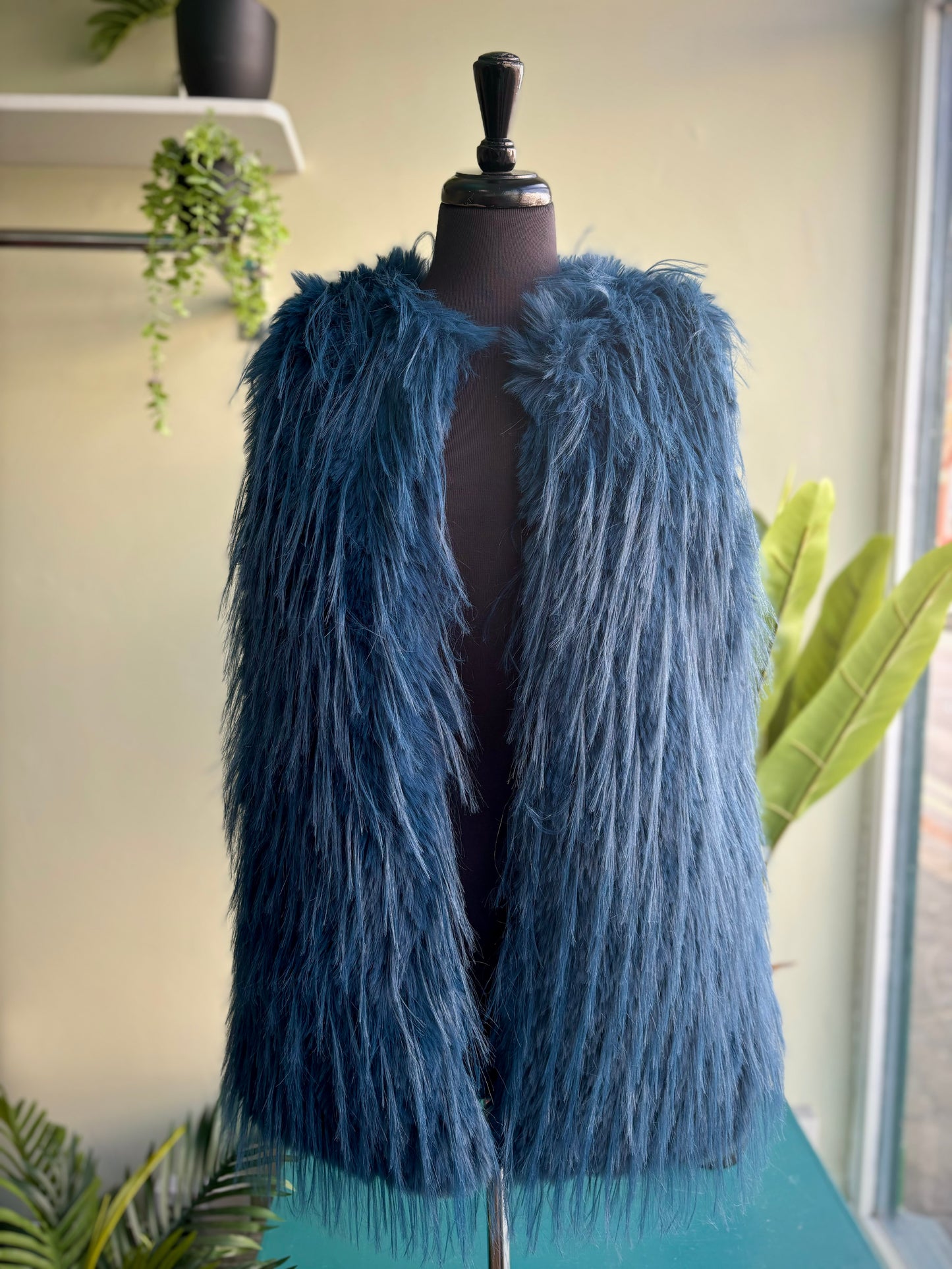 Shake A Tail Feather Shaggy Faux Fur Gilet - Deep Teal Or Soft Grey