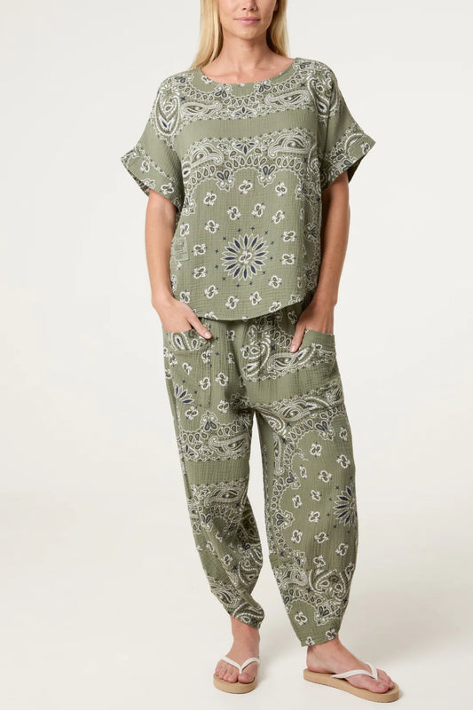 Sukie Cheesecloth Bandana Print Harem Pant Co Ord Set