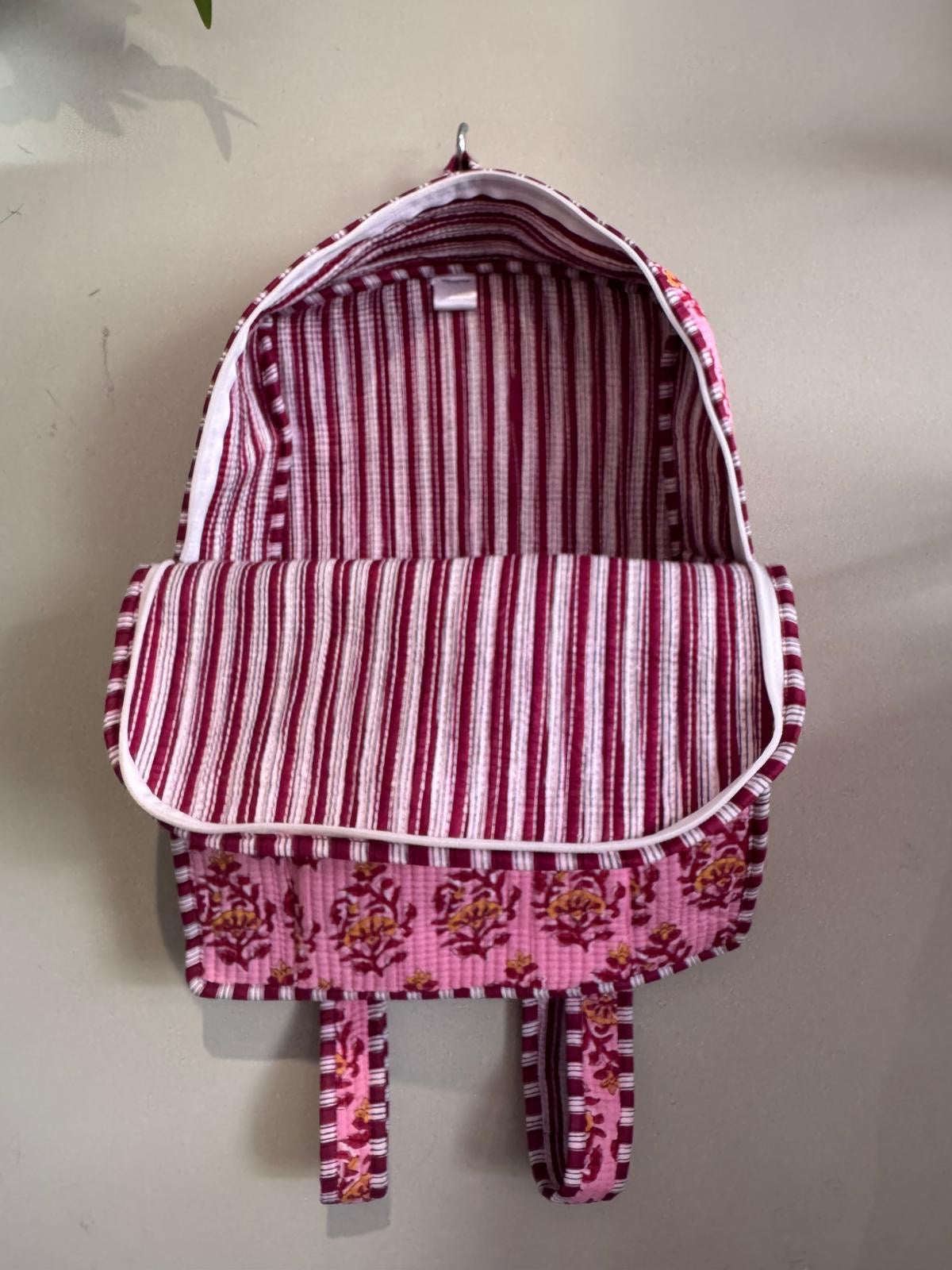 Pink Floral Kantha Backpack