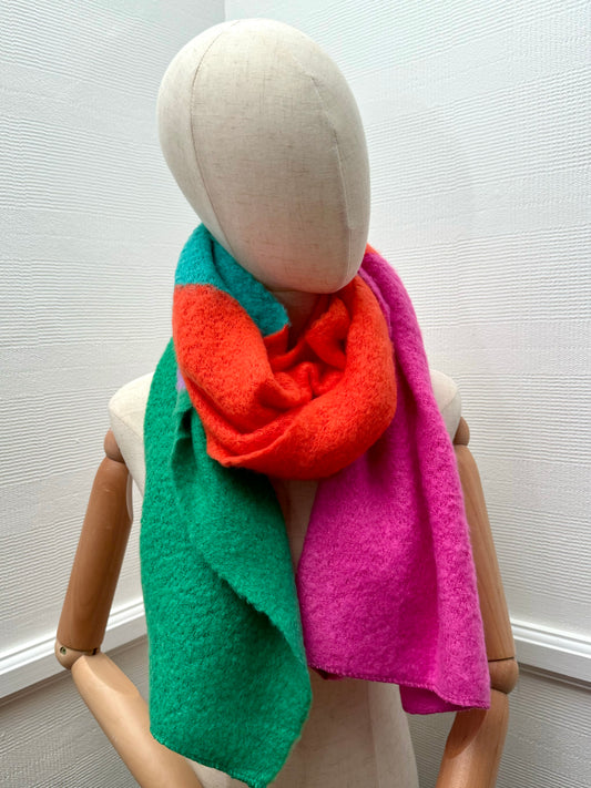 Marianne Wool Blend Vibrant Wide Stripe Scarf - 3 Colourways