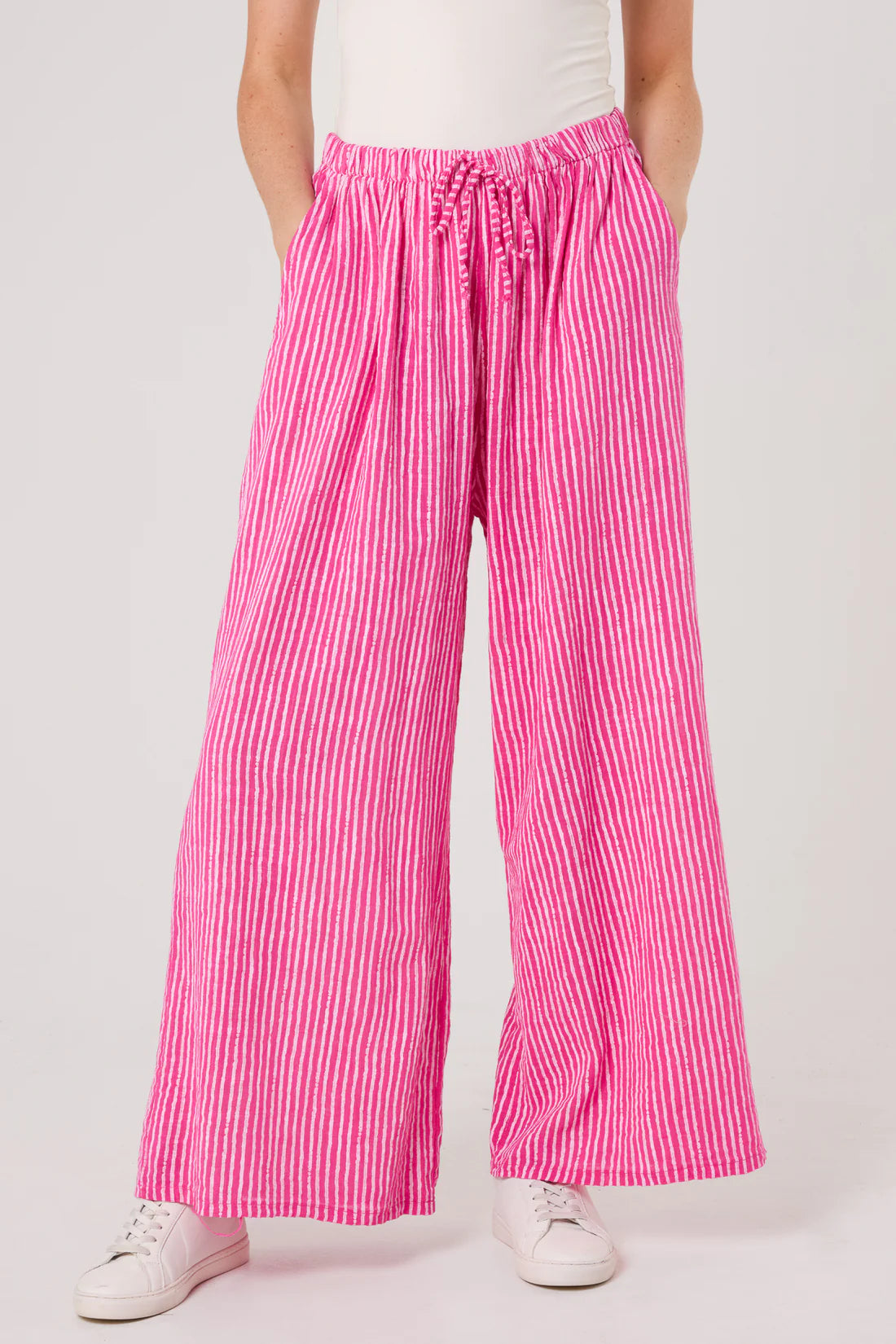 Simi Candy Stripe Cotton Wide Leg Trousers