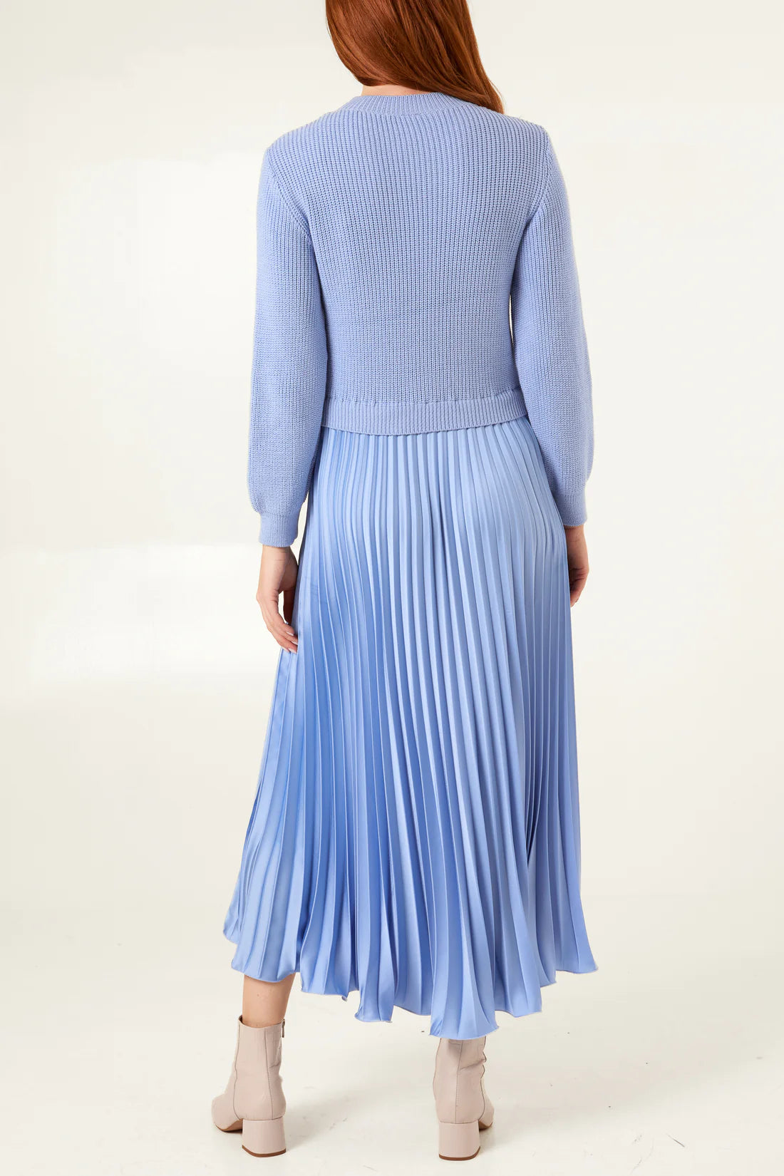 pale blue pleated skirt jumper dress 