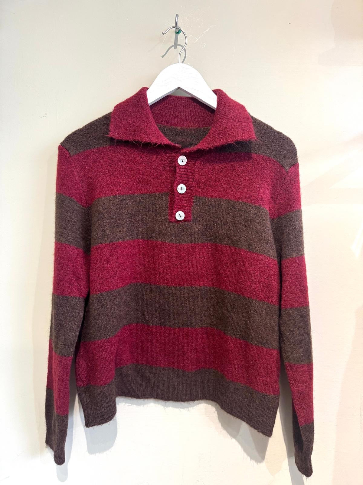 Coleen Striped Wool Blend Women’s Rugby Style Jumper - Pink & Brown Or Burgundy & Brown