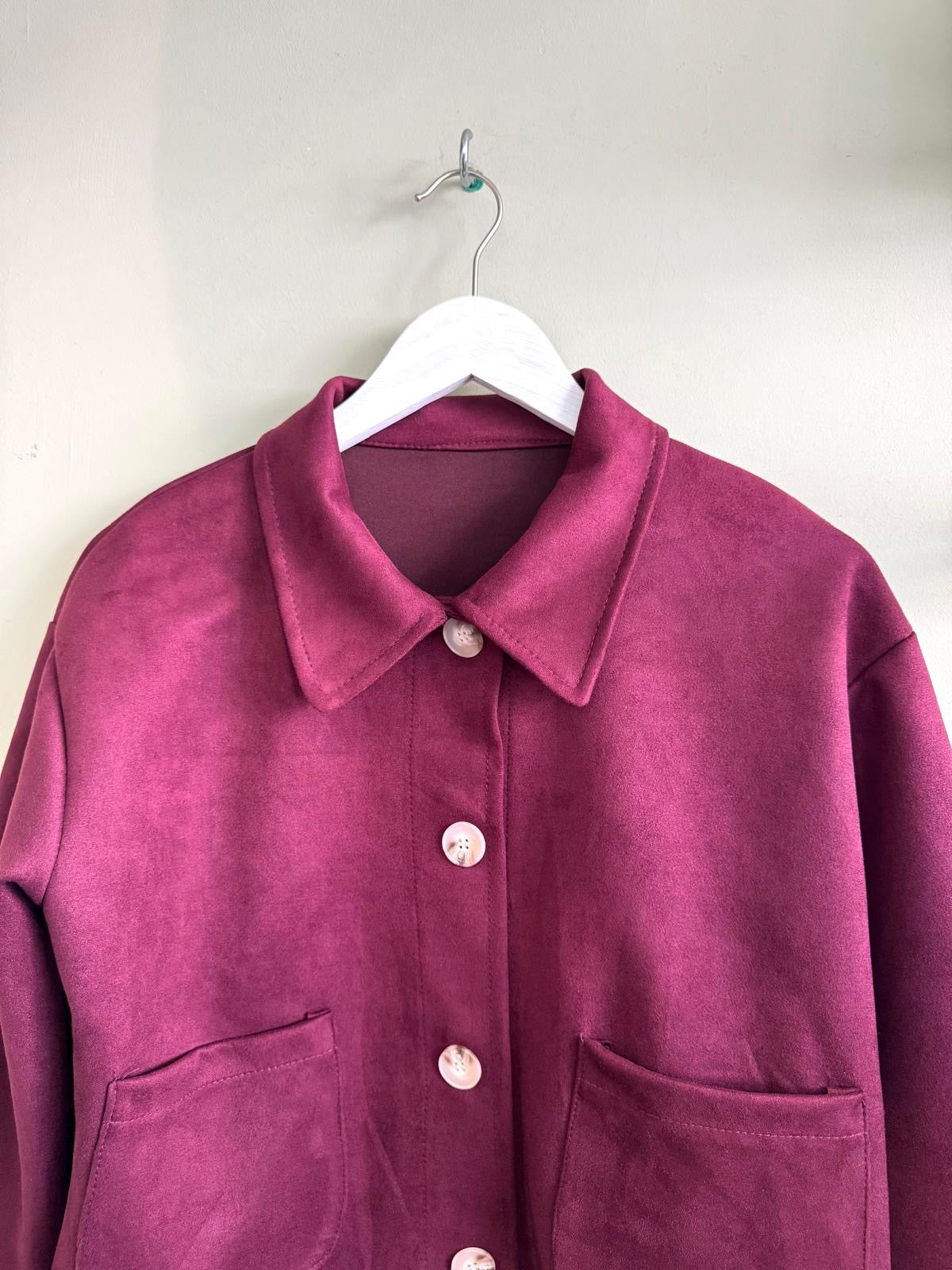 Catherine Faux Suede Short Jacket With Collar - Chocolate Brown, Burgundy Or Black