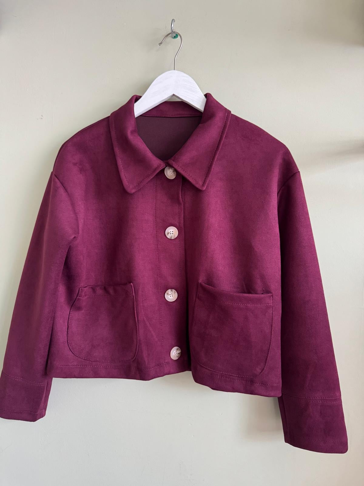 Catherine Faux Suede Short Jacket With Collar - Chocolate Brown, Burgundy Or Black