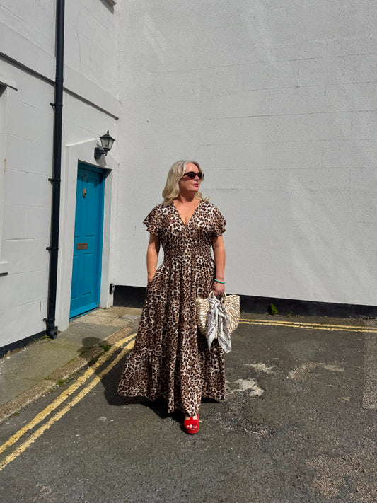 Marcie Angel Sleeve Leopard Print Maxi Dress