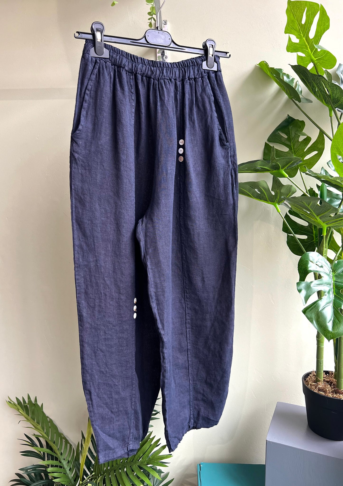 Lena Button Trim Linen Trousers
