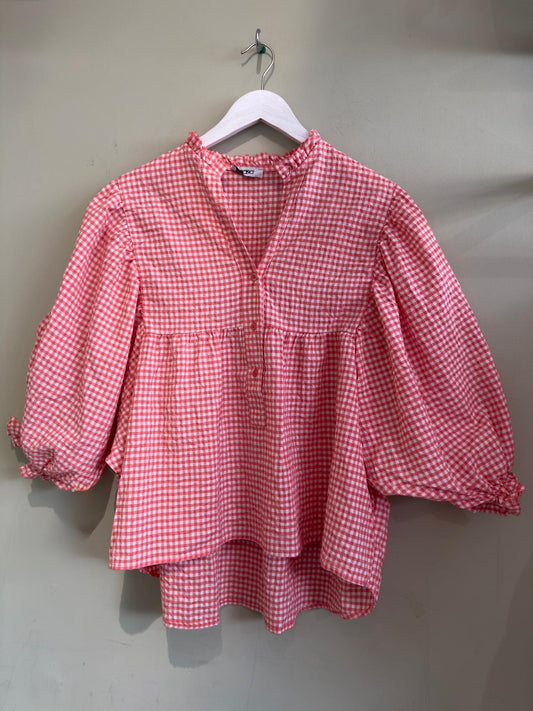 Lottie Seersucker Gingham Smock Top - Coral Or Sage