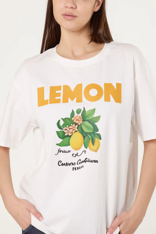 women’s White T Shirt With Lemon Vintage Style Graphic