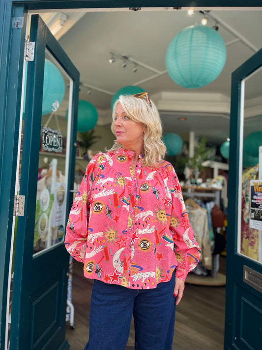 Maddie Cosmic Print Blouse Top - Soft Coral
