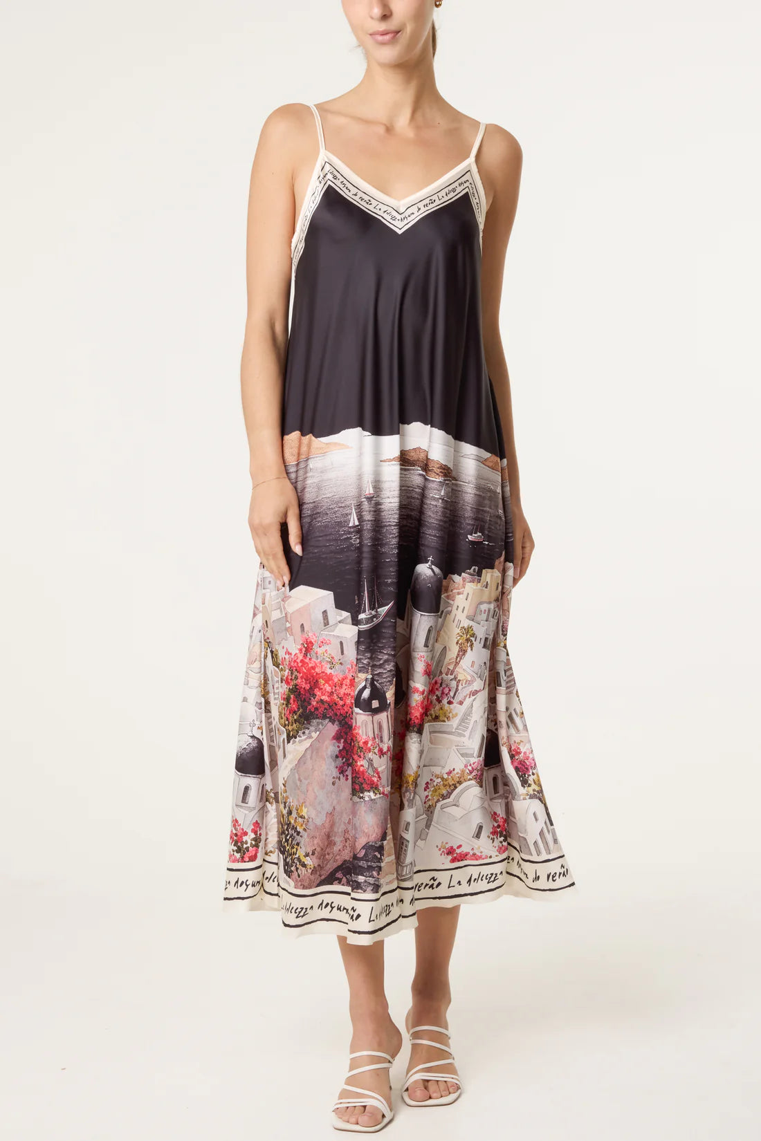 Santorini Print Satin Sun Dress