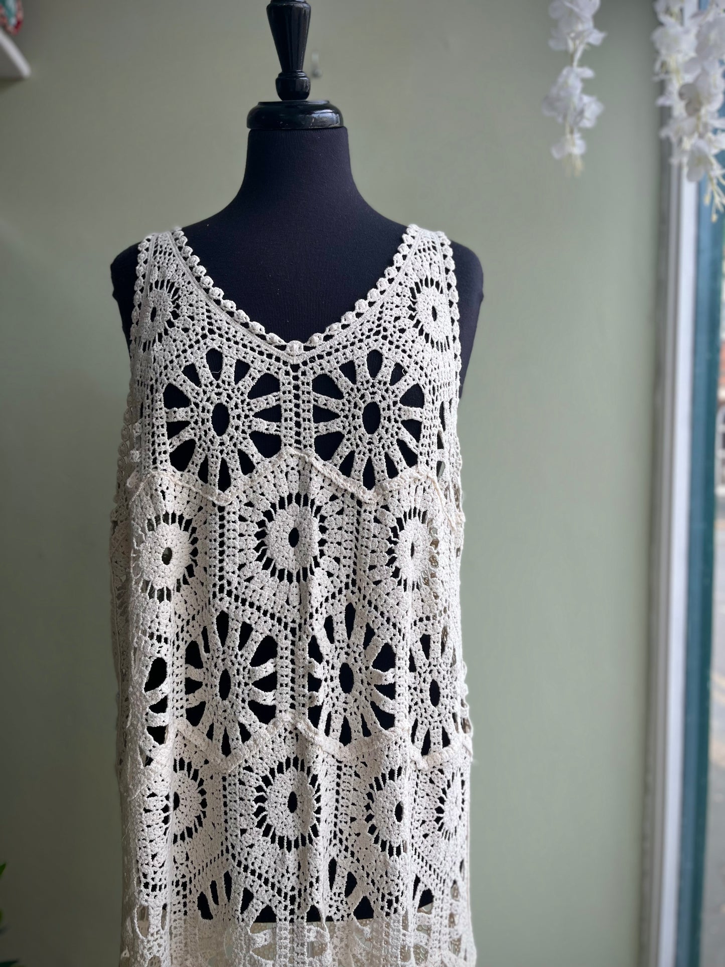 Carly Cotton Crochet Sun Dress - Ecru Or Cream