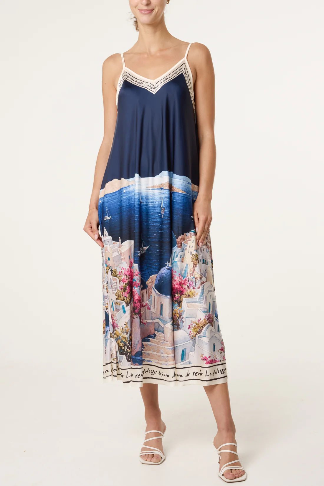 Santorini Print Satin Sun Dress