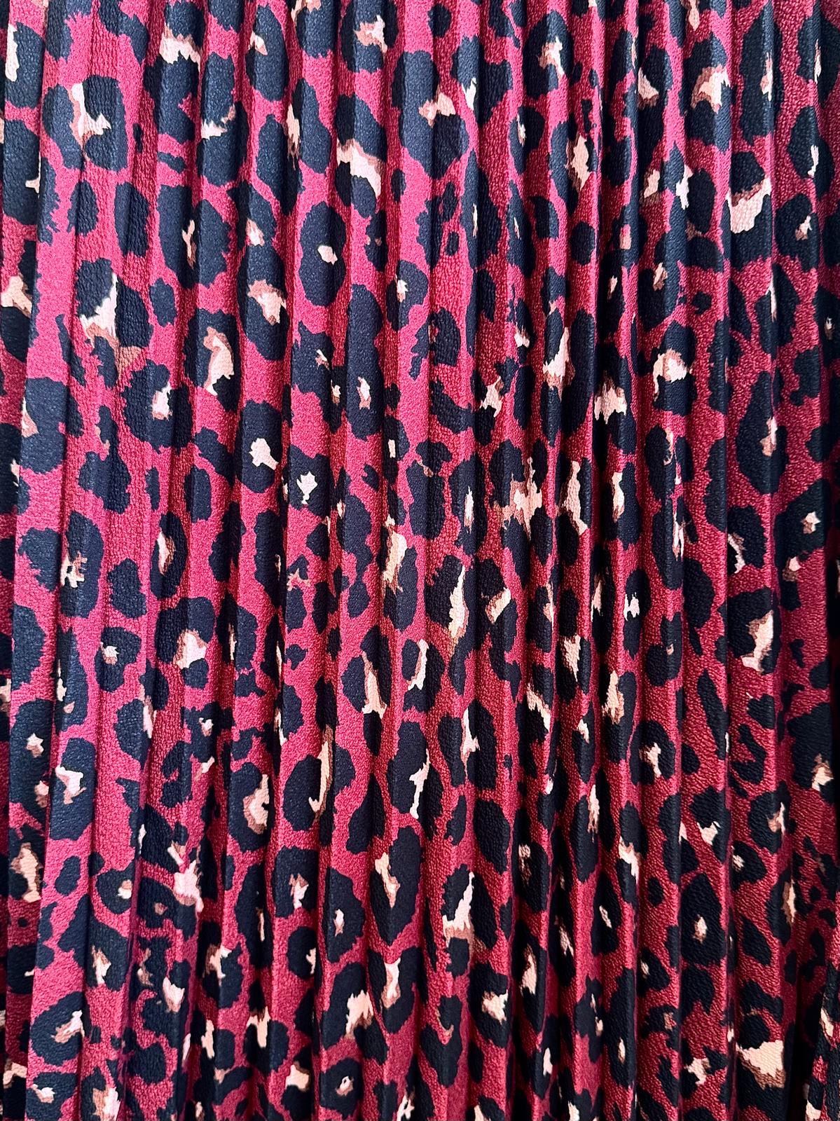 Jodie Sunray Pleated Leopard Print Maxi Skirt - Royal Blue, Burgundy Or Mocha