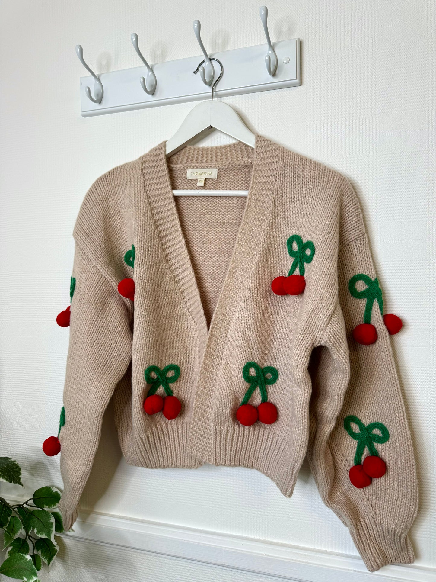 Cherry Baby Pom Pom Embellished Cropped Cardigan - Cream, Beige Or Black