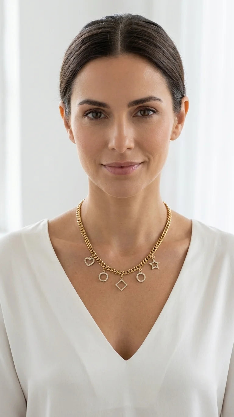 Envy Jewellery Gold Tone Diamante Charm Necklace