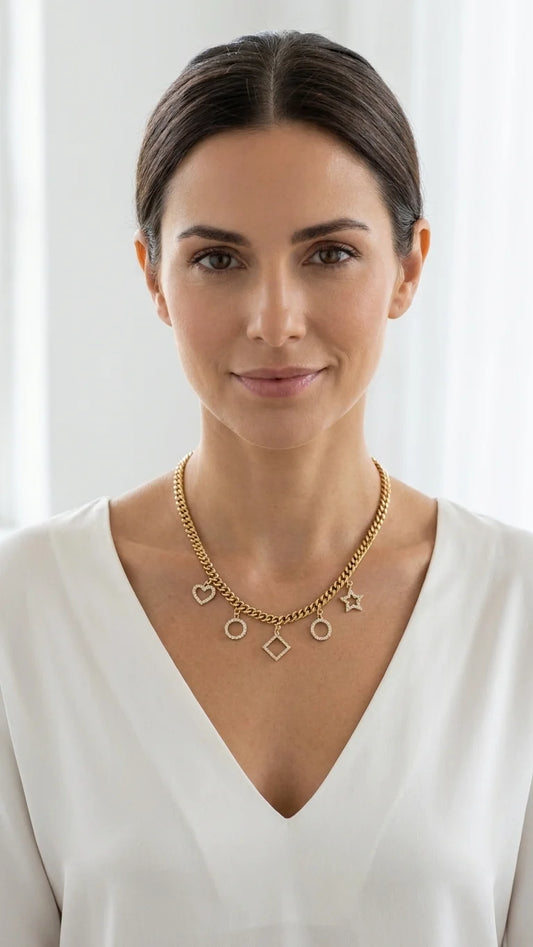 Envy Jewellery Gold Tone Diamante Charm Necklace