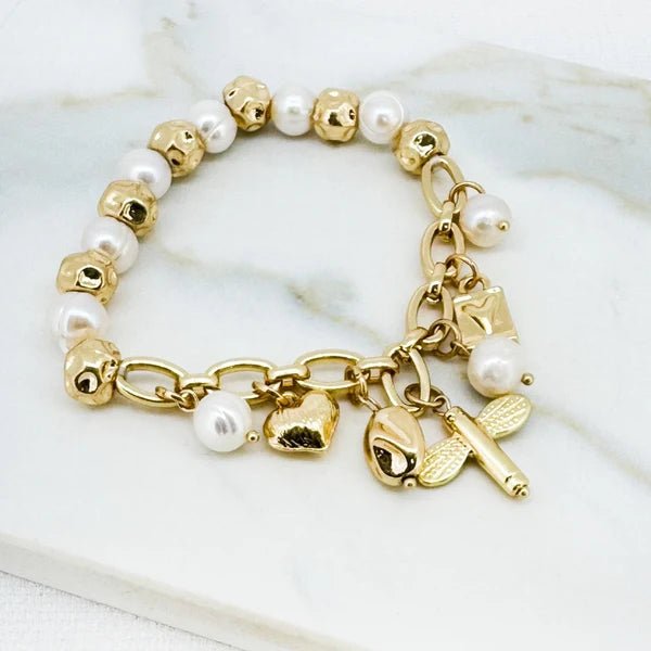 Envy Jewellery Pearl & Charm Bracelet