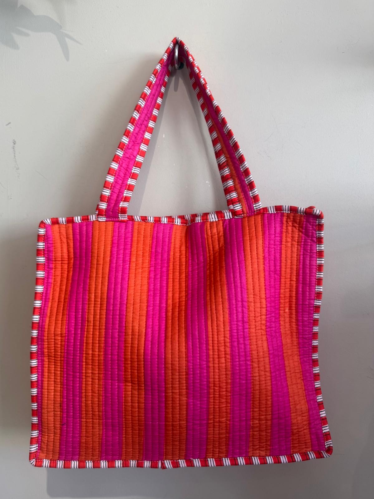 Joyful Orange & Pink Stripe Kantha Tote Bag