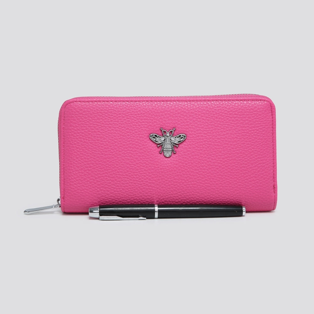 Bee Zipped Large Faux Leather Purse - 5 Colours