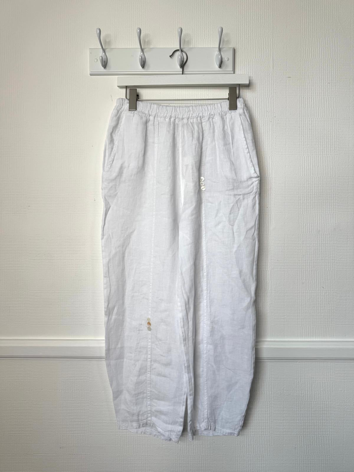 Lena Button Trim Linen Trousers