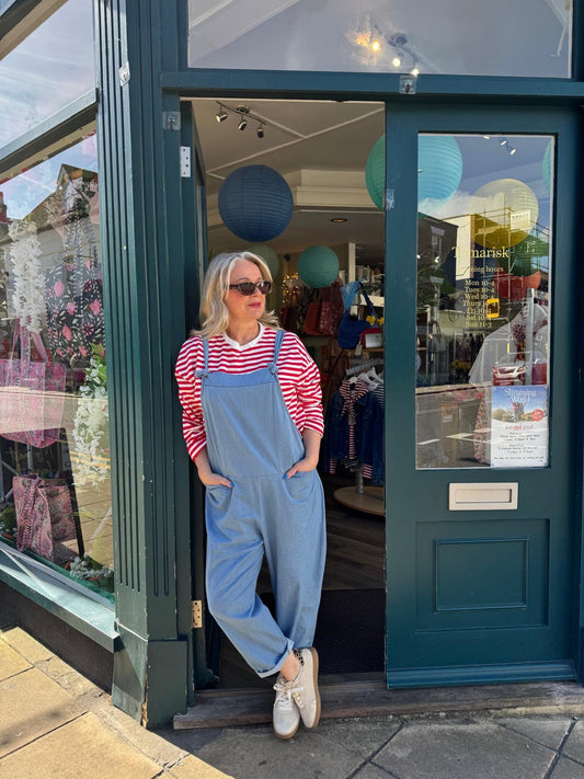 Fran Tie Fastening Chambray Light Denim Dungarees