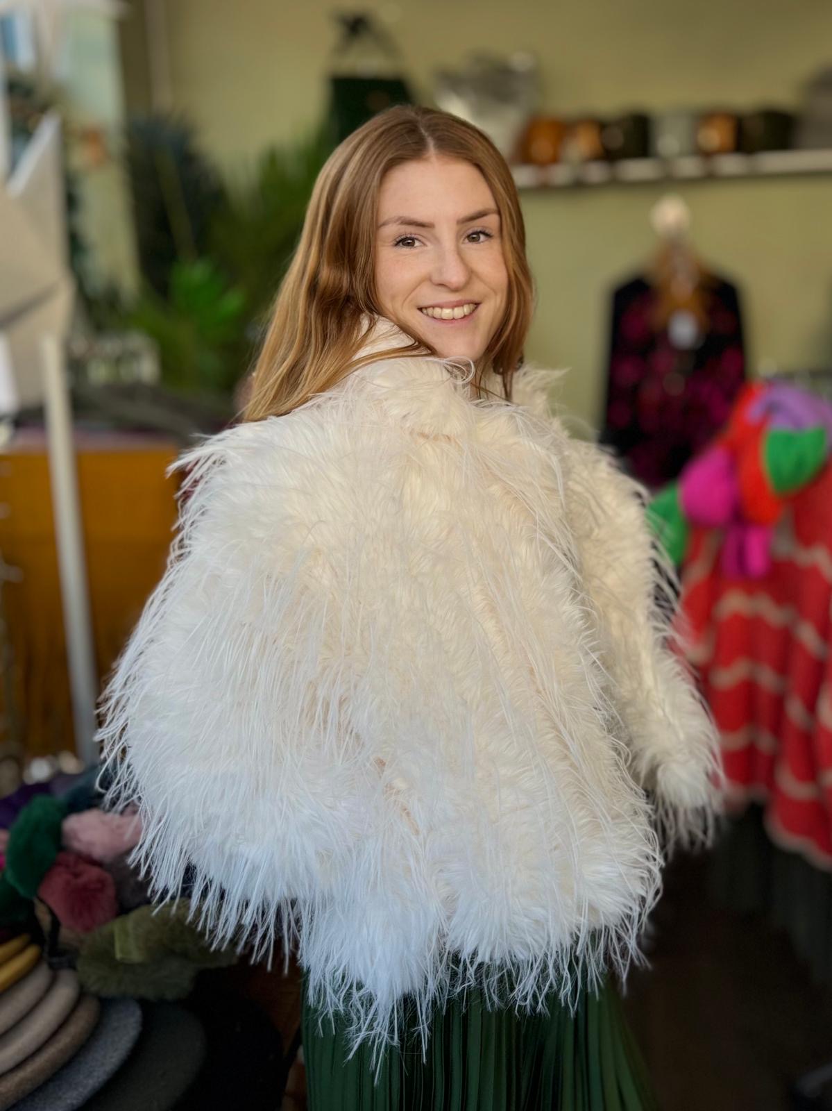 Fenella Shaggy Faux Fur Short Jacket - Winter White