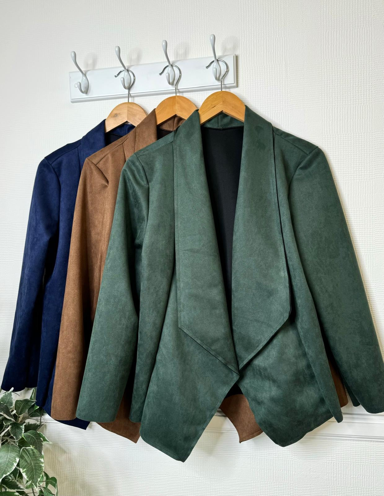 Sarah Faux Suede Shawl Collar Jacket - Navy, Forest Green Or Tan