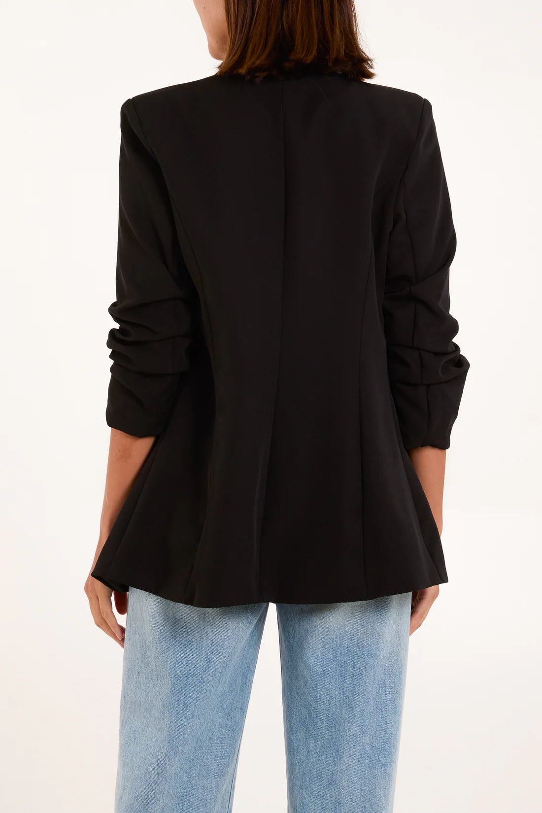 Viv Ruched Sleeve Black Blazer