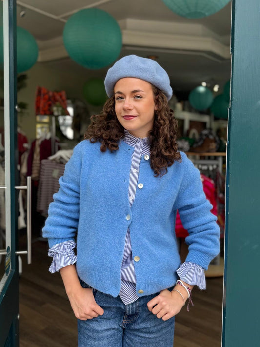 Vianne Round Neck Alpaca Blend Cardigan - Sky Blue