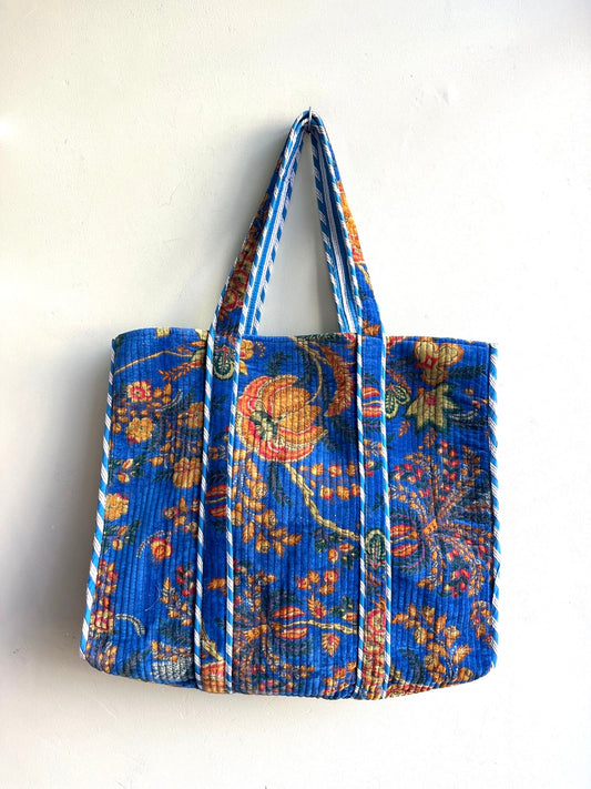 Velvet Kantha Quilted Tote Bag - Autumnal Floral Print - 4 Colours