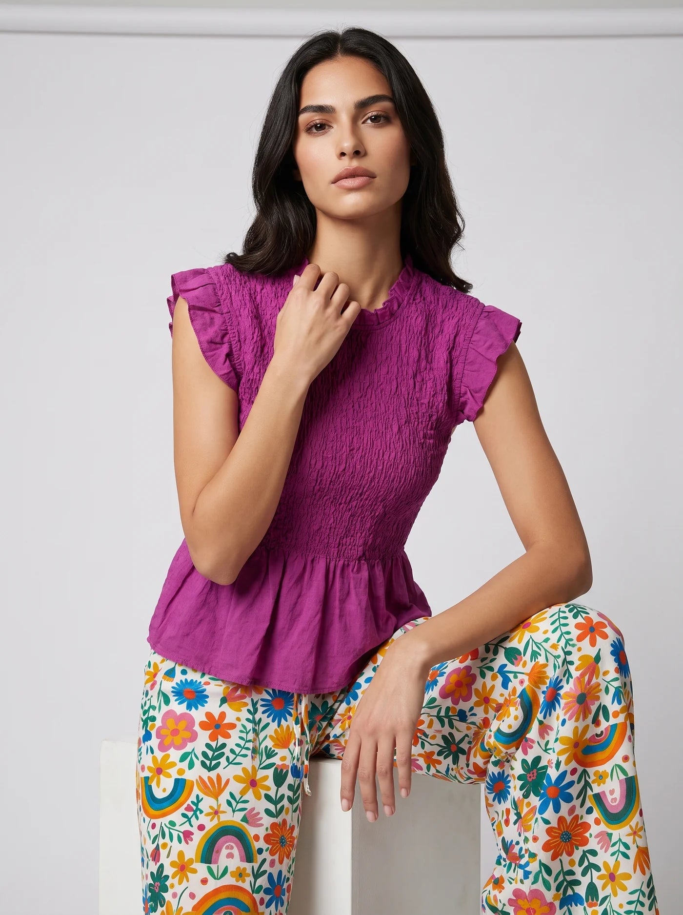 Grace Shirred Peplum Top