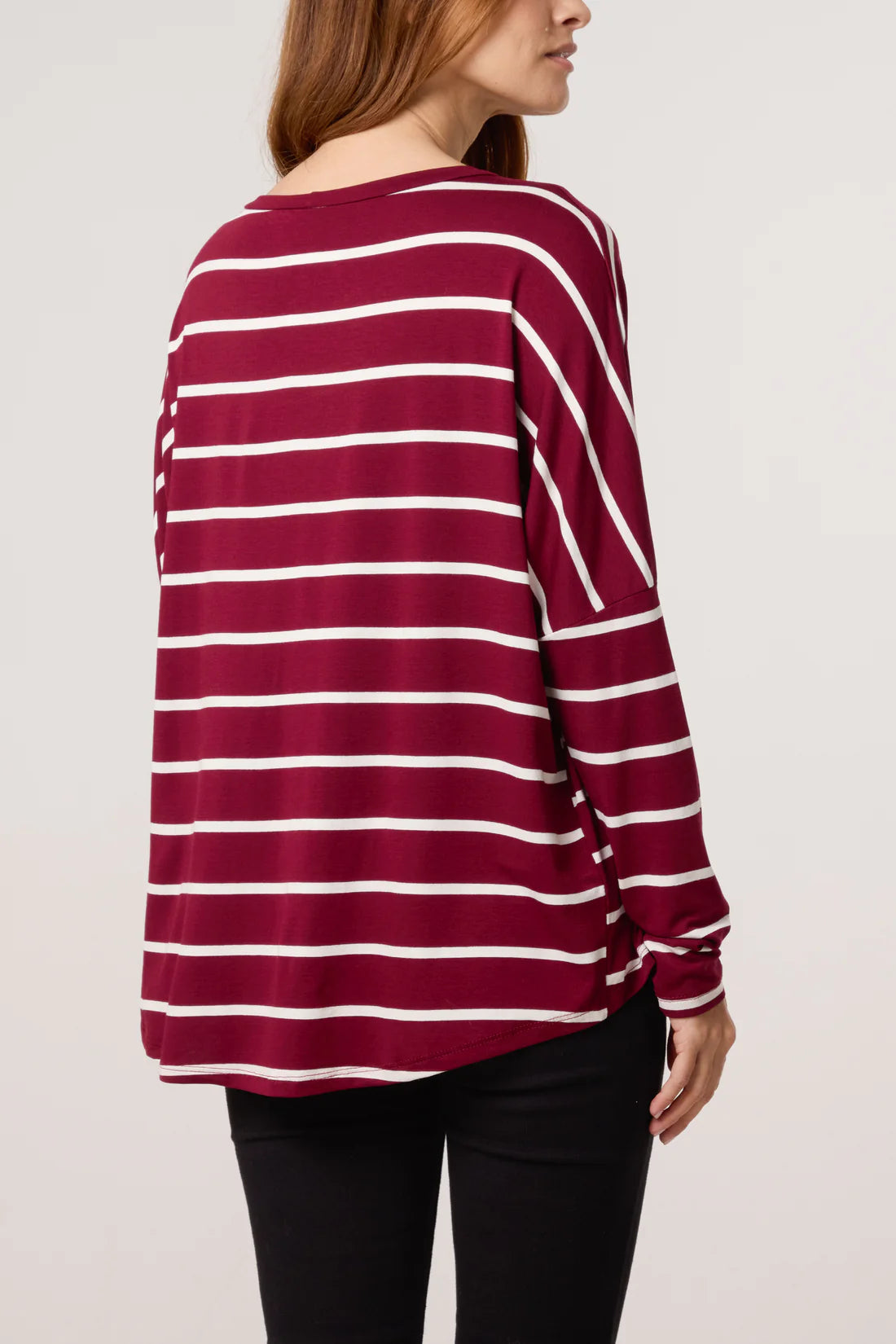 Amanda Long Sleeve Stripe Top - Navy, Black Or Burgundy