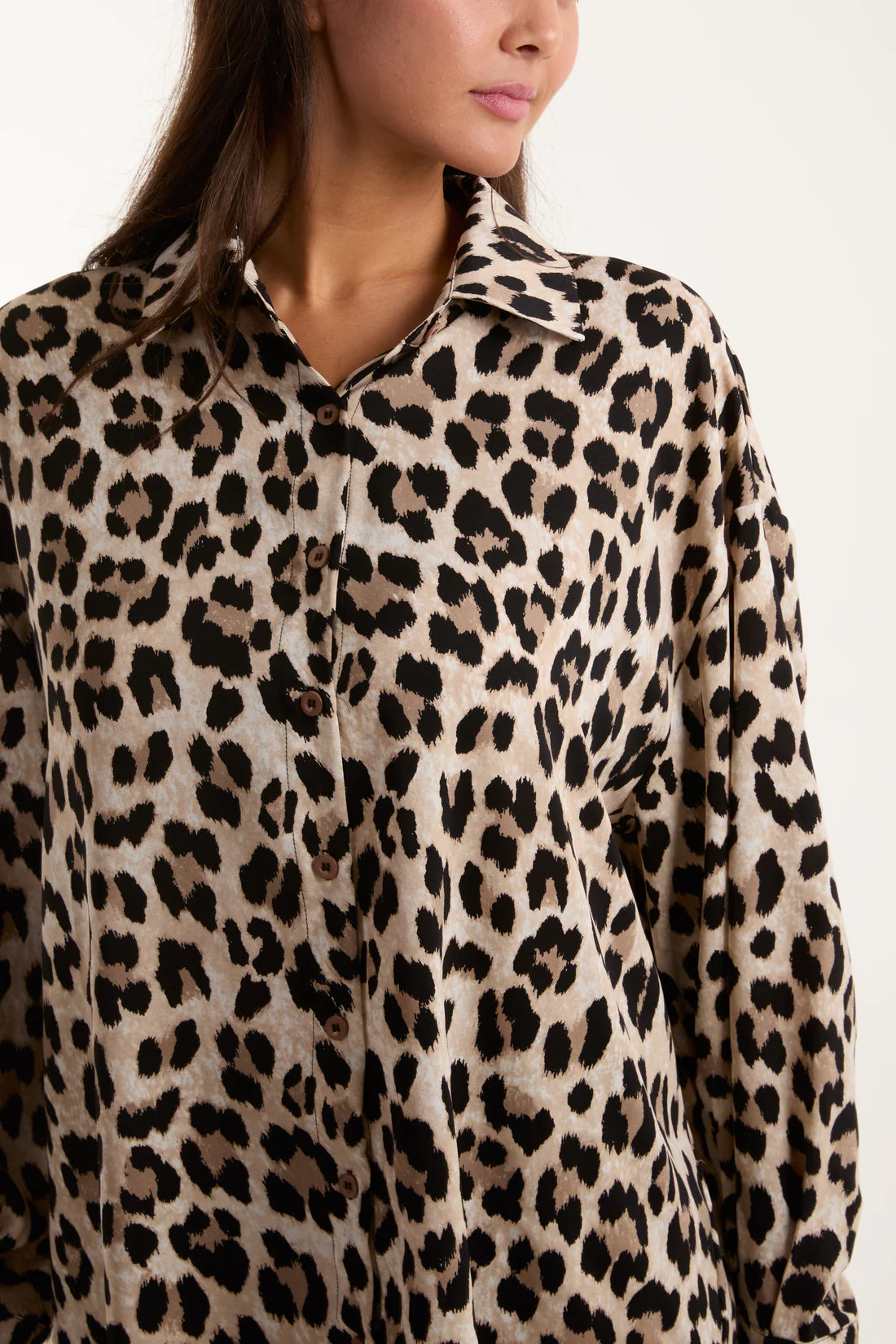 Sandy Longline Oversized Leopard Print Shirt - Neutral