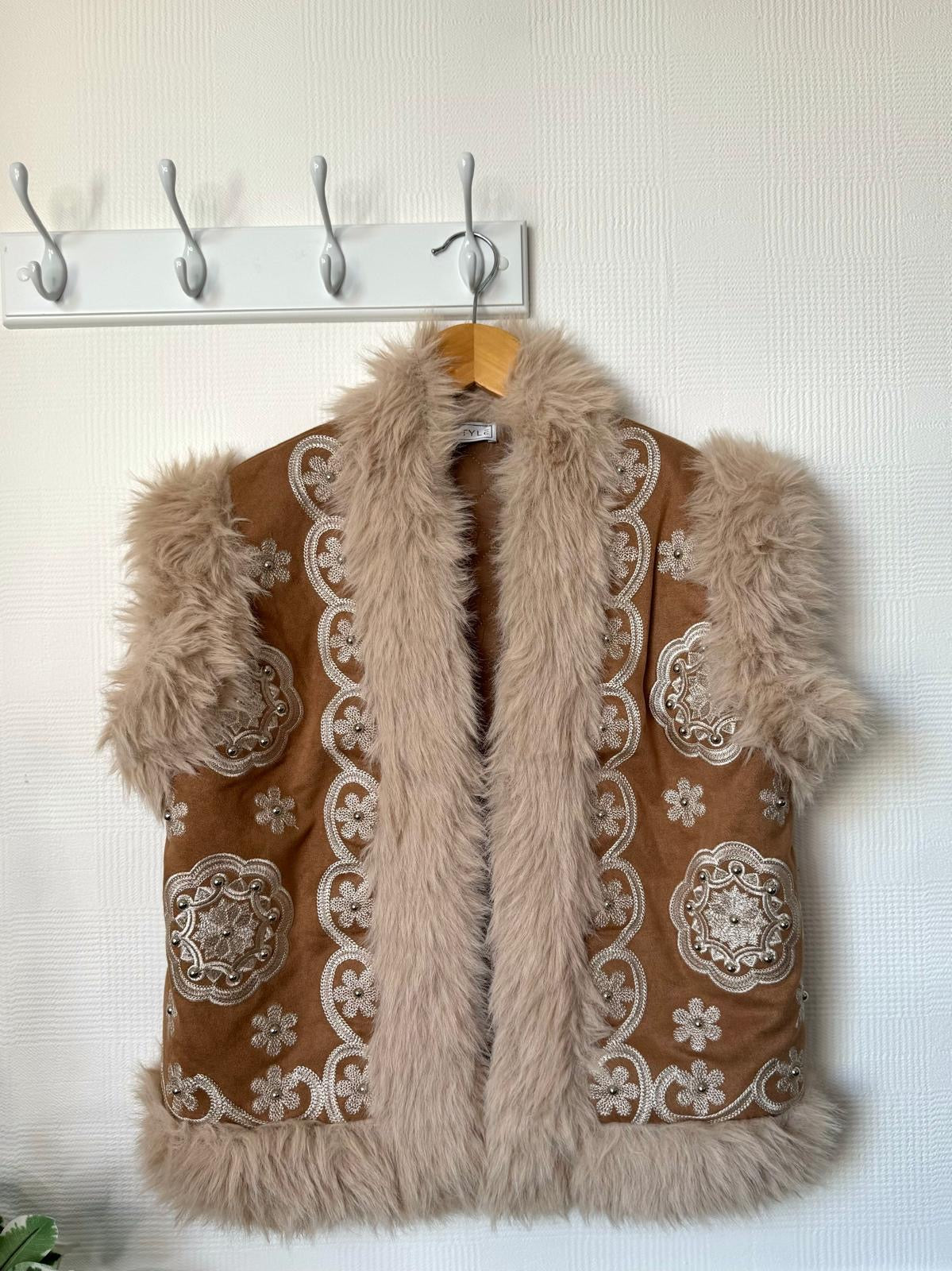 Arwen Boho Faux Fur Trim Embroidered Waistcoat/Gilet