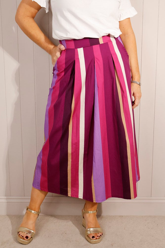 Sally Cotton Maxi Skirt - Purple Stripes