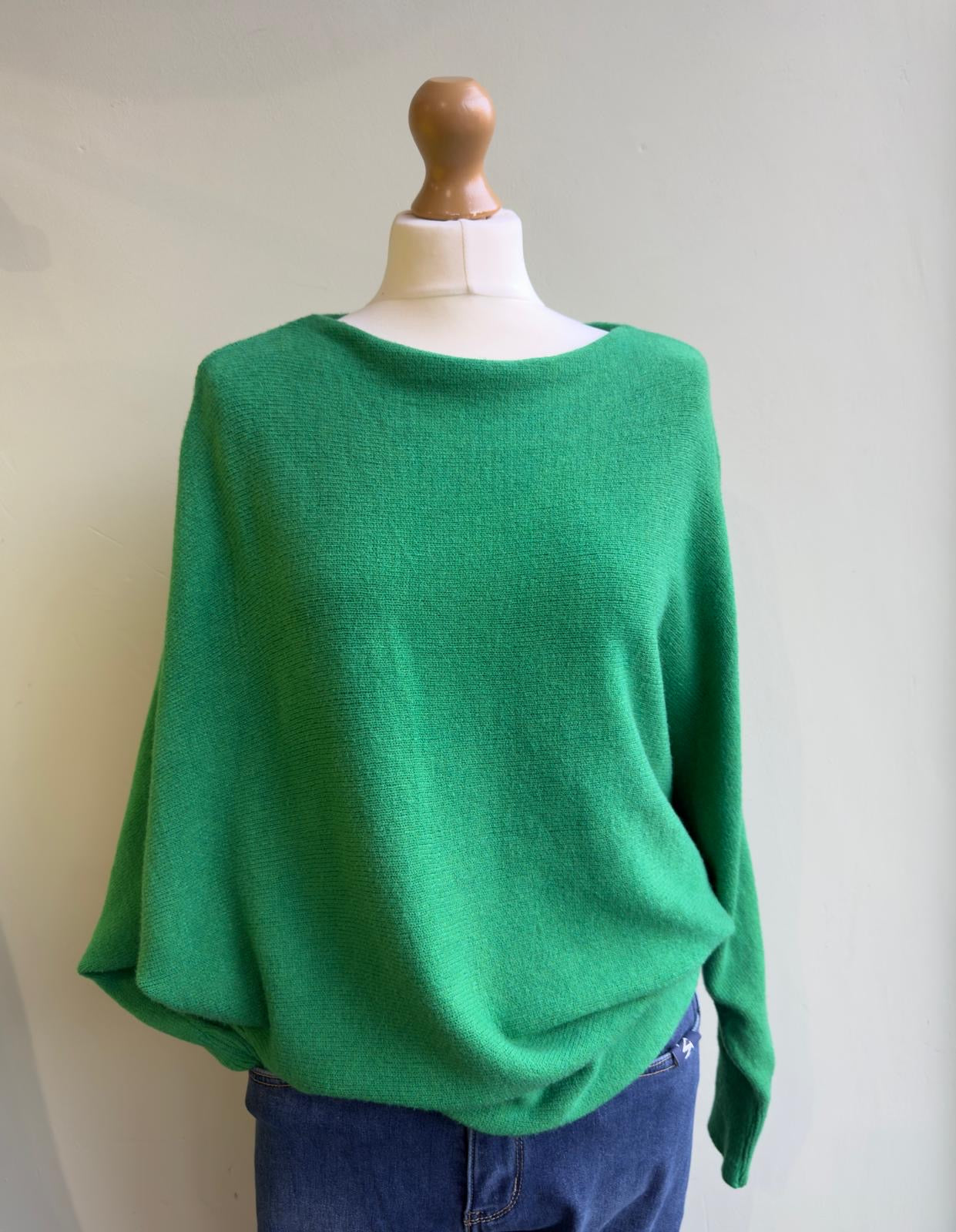 Slouchy Batwing Lightweight Jumper palm green 