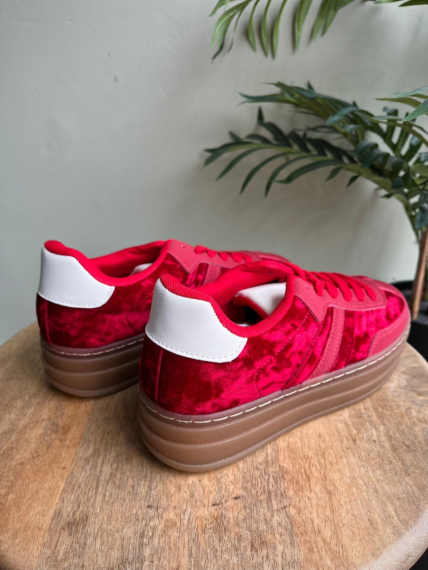 Red Velvet Flatform Trainers
