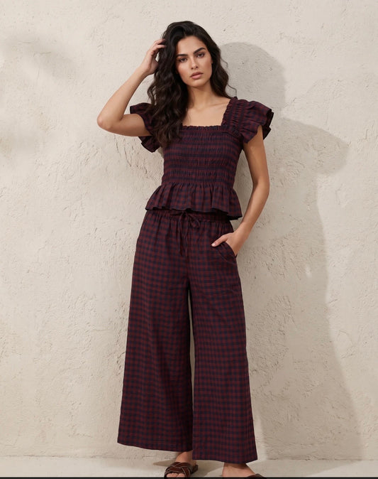 Juliet Wide Leg Checked Trousers