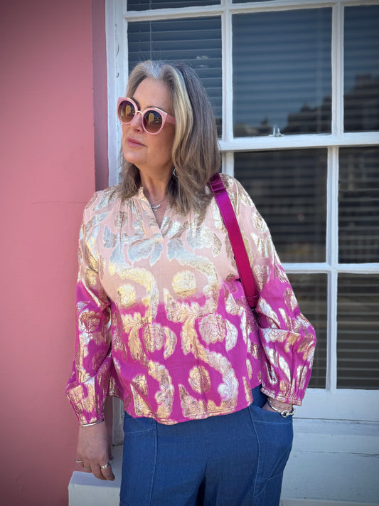 Iris Boho Metallic Weave Ombre Blouse - 2 Colours