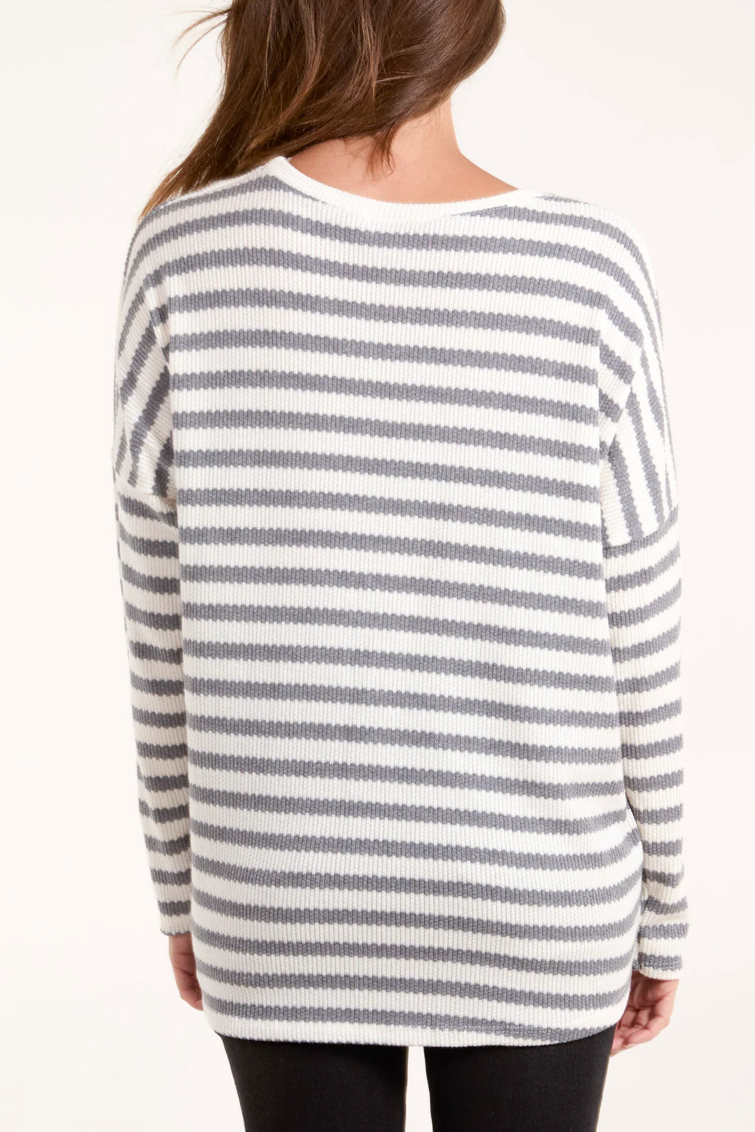 Bronwen Striped Soft Fine Knit Top - Latte Or Grey Striped