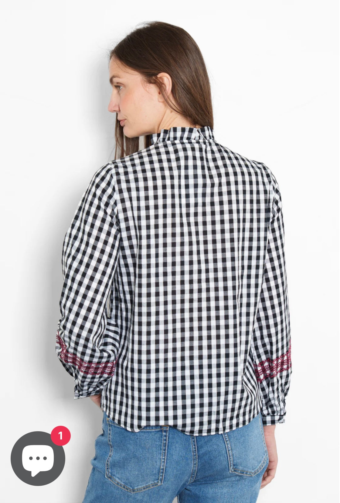 Bonnie Black & White Gingham Embroidered Prairie Shirt