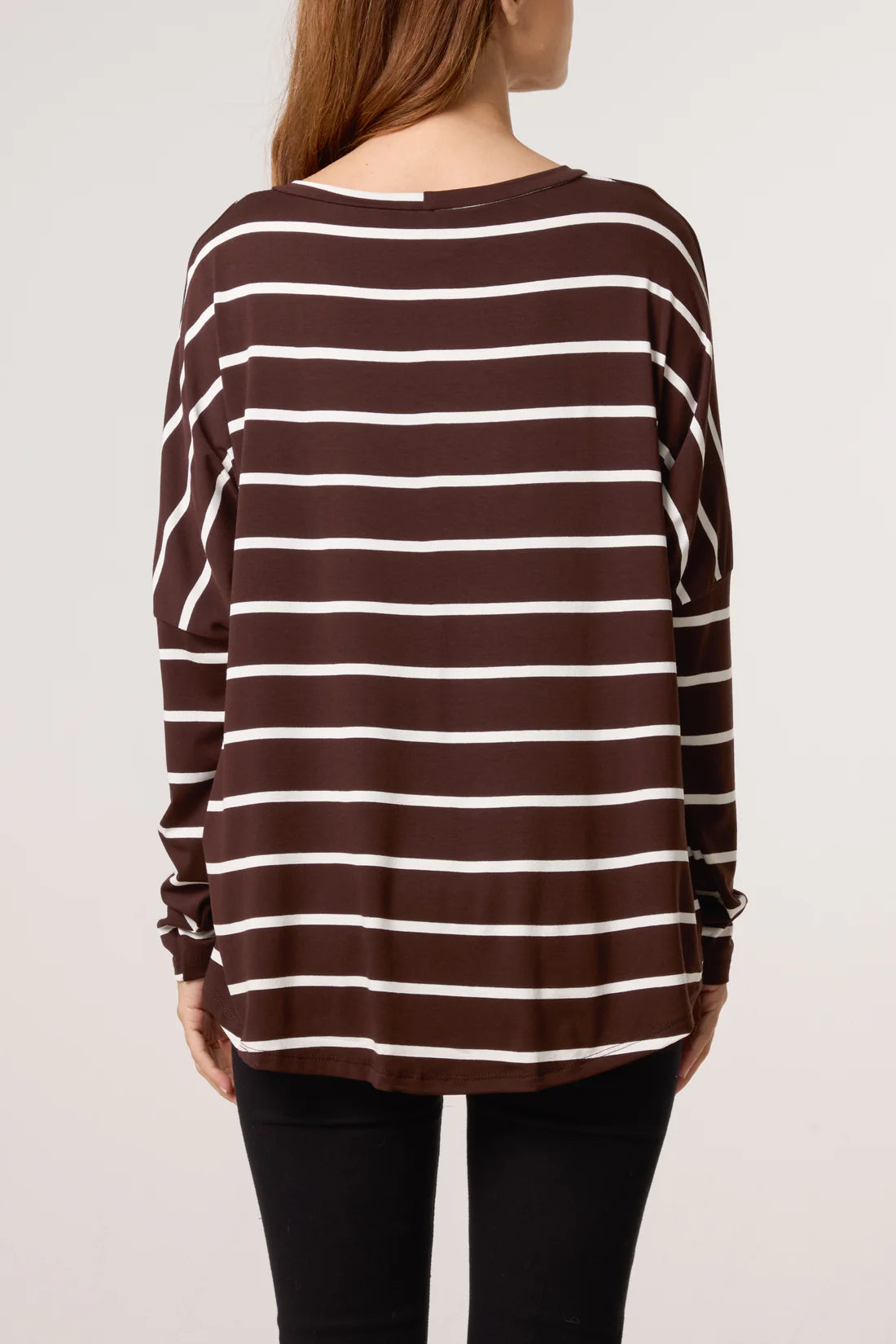 Amanda Long Sleeve Stripe Top - Navy, Black Or Burgundy