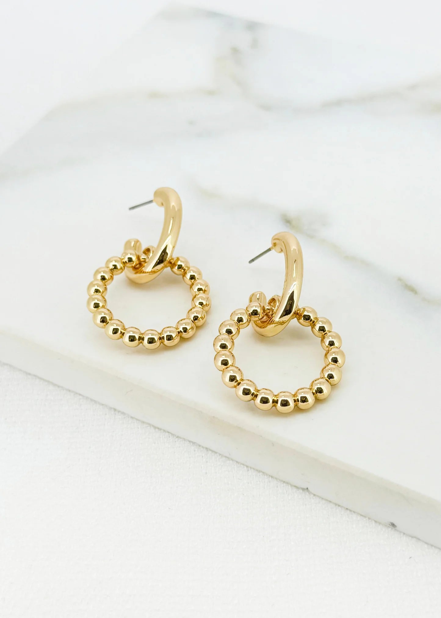 Envy Jewellery Half Hoop Earrings With Beaded Ring - Gold Or Silver Toned