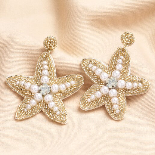 Large Felt Beaded Starfish Earrings