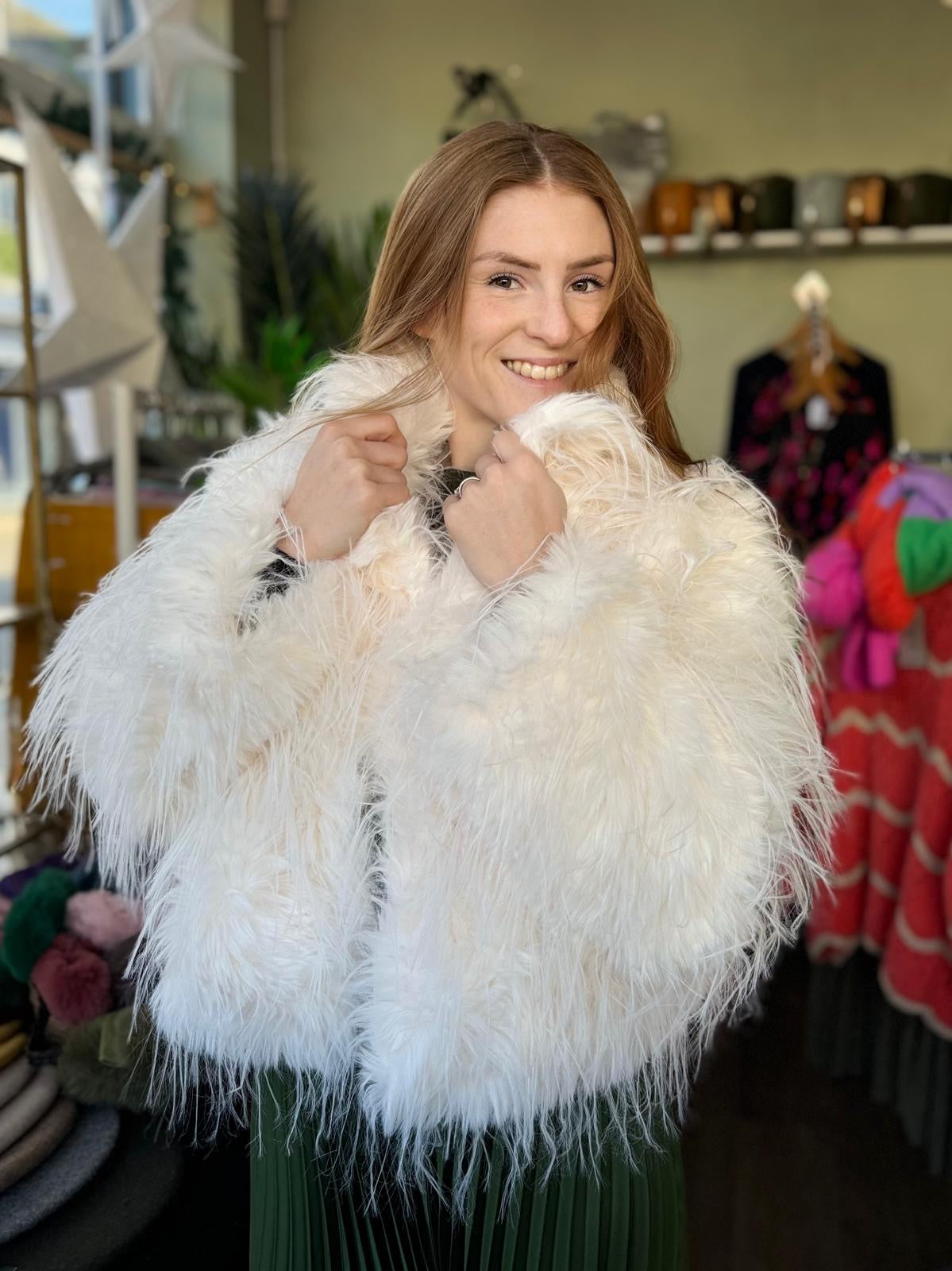 Fenella Shaggy Faux Fur Short Jacket - Winter White