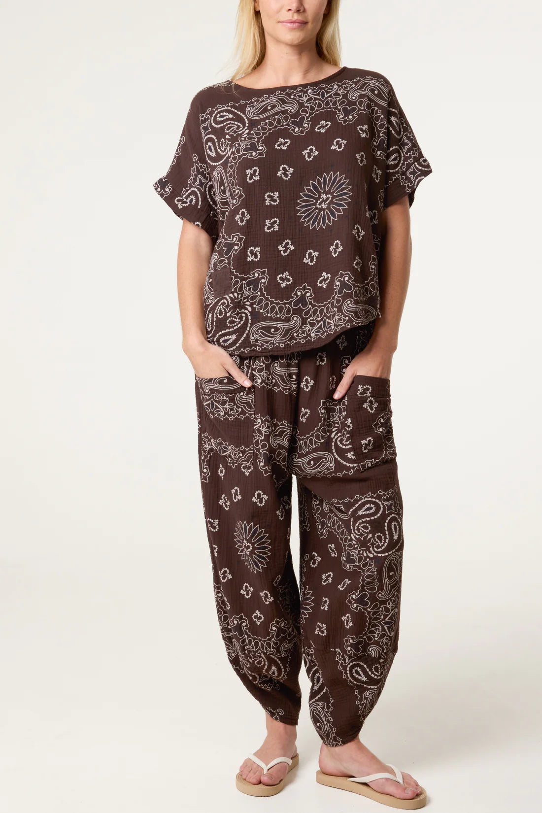 Sukie Cheesecloth Bandana Print Harem Pant Co Ord Set