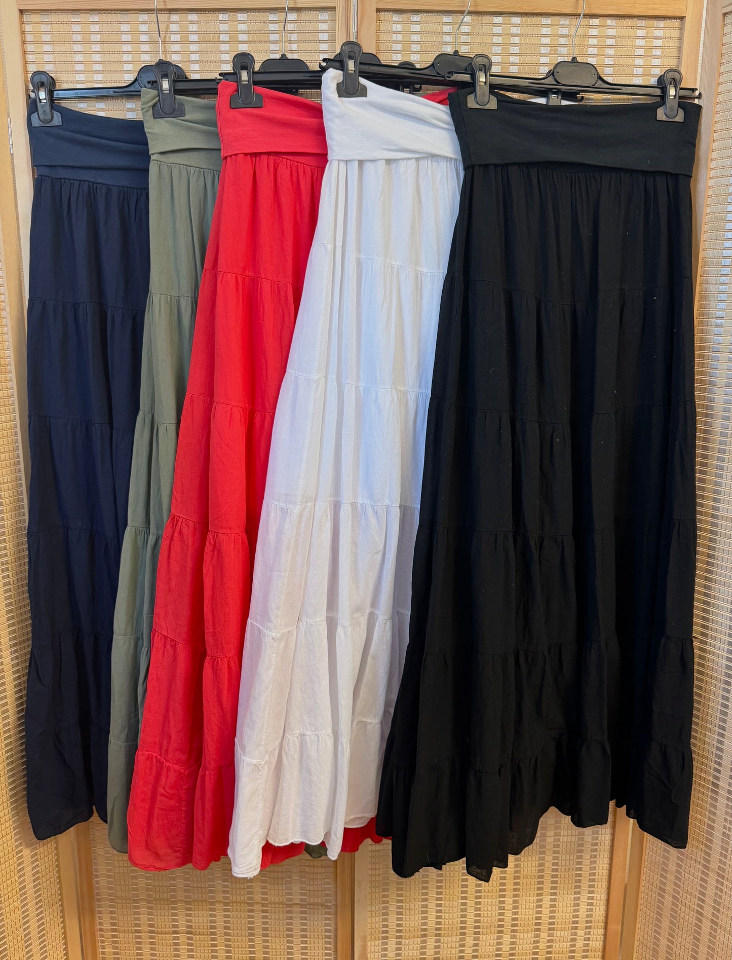 Anya Cotton Tiered Maxi Skirt With Jersey Waistband - 5 Colours