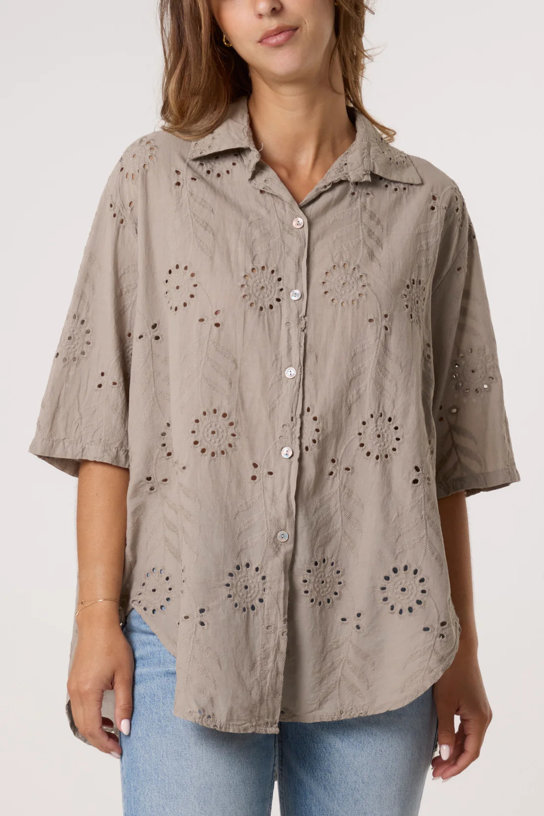 Erin Broiderie Anglaise Loose Shirt - White Or Mocha