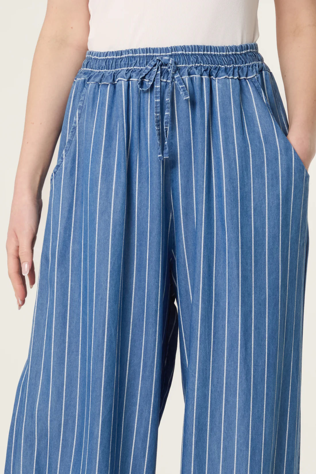 Donna Striped Tencel Wide Leg Trousers - Medium Denim